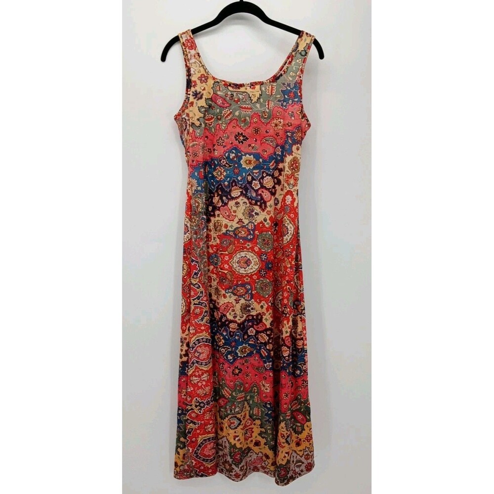 Colorful Tapestry Paisley Maxi Dress Floral Art To Wear XS Hippie Festival